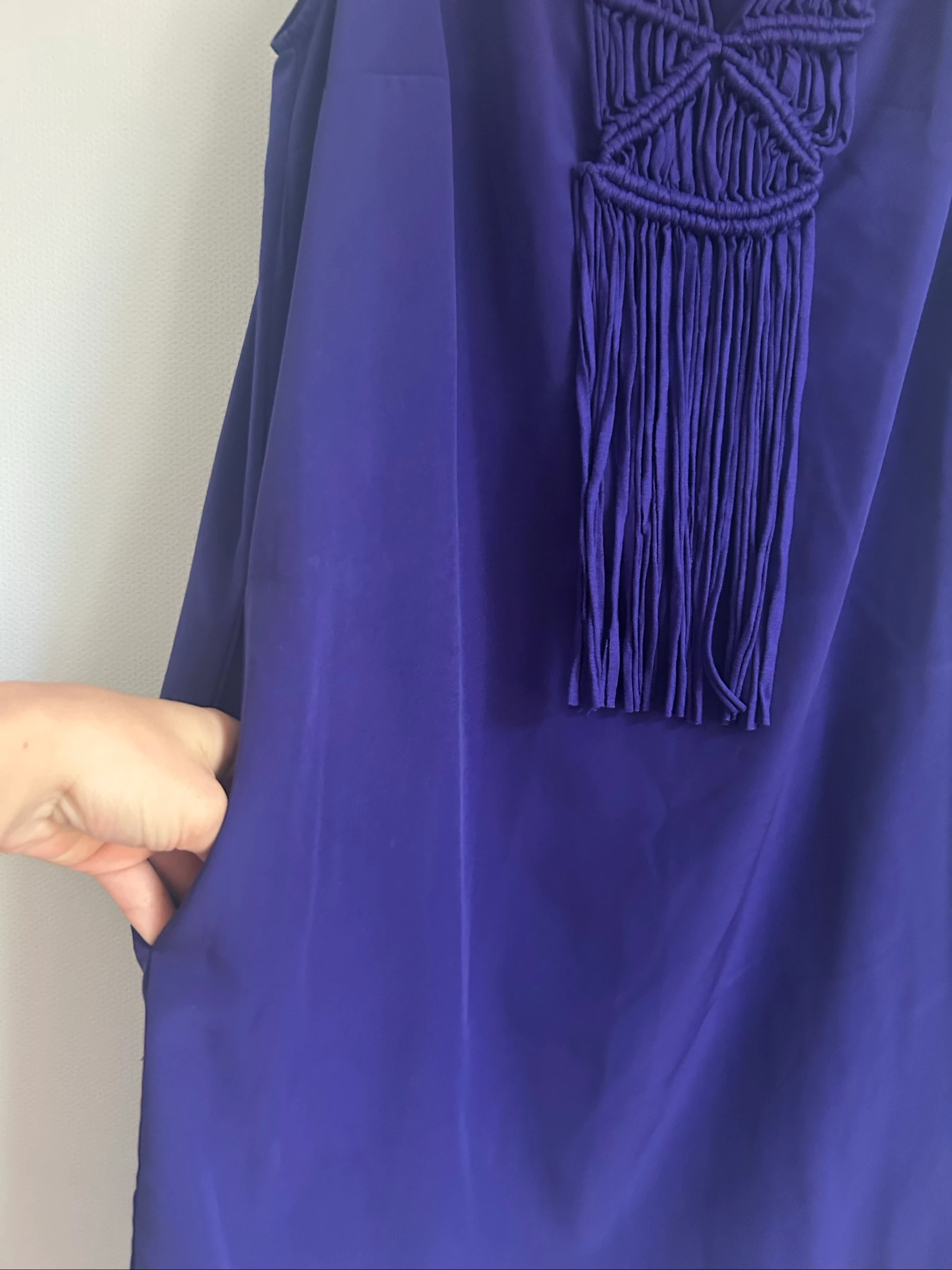 Vestido recto veraniego azul Zara Basic con macramé y flecos – Talla M – photo 6